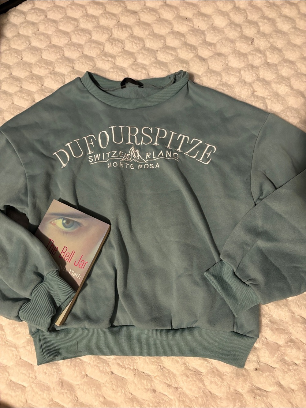 SHEIN Teal Crewneck Sweatshirt with White Logo